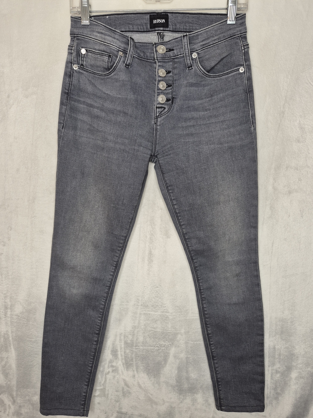 Hudson Natalie High Rise Exposed Button Fly Super Skinny Jeans Grey Womens